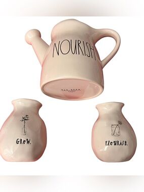 Rae Dunn bundle NWT watering jug 2 small bud vases and NWT floral throw blanket